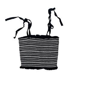 Forever 21 Womens L Cropped Black and White Shoulder Tie Smocked Tube Top Y2K
